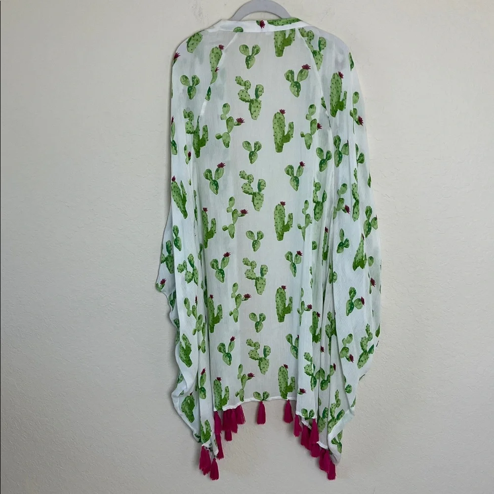 Mud Pie Caitlin Tassel Kimono Cactus Lime Green Pink Beach Cover Up